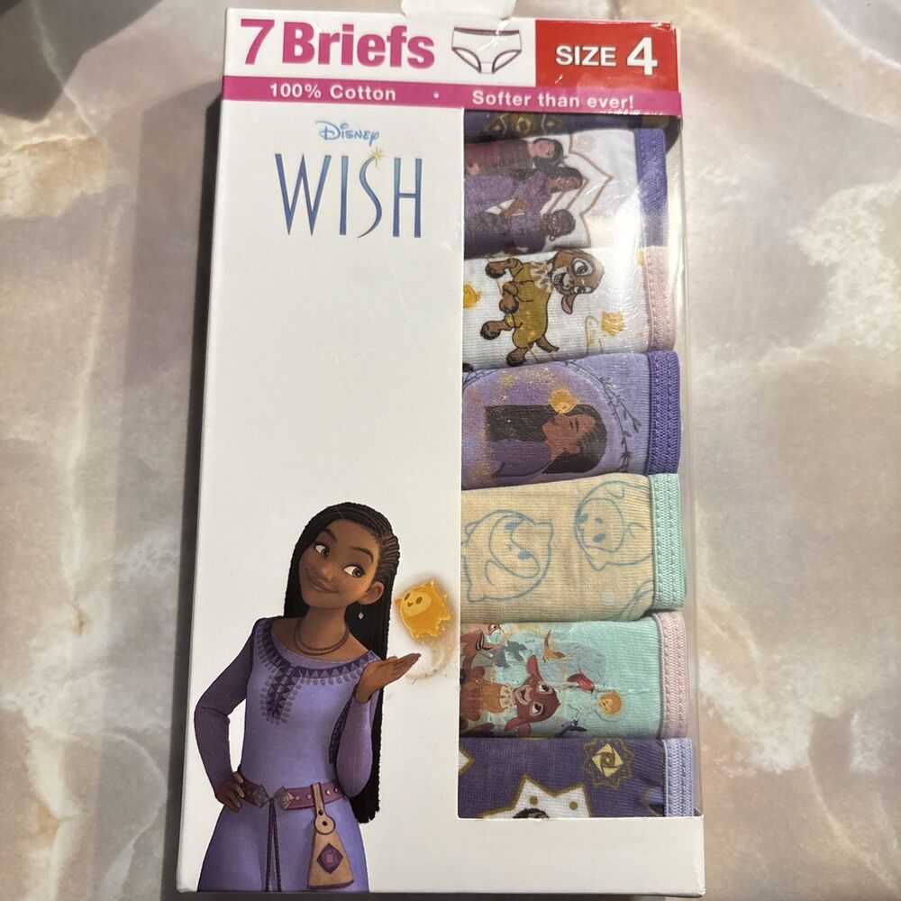 Disney Wish Girls Character 100% Cotton Briefs Panties 7 Packs Multicolor Size 4